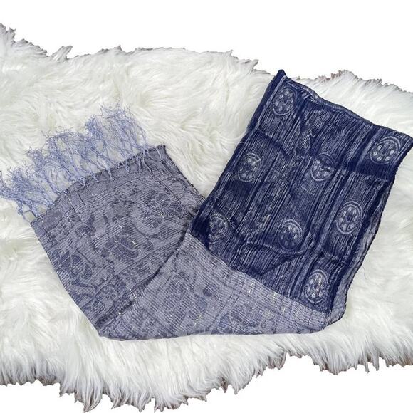 Silvery Navy and Light Blue Scarf with Silver Threading 57X19 - Picture 3 of 14